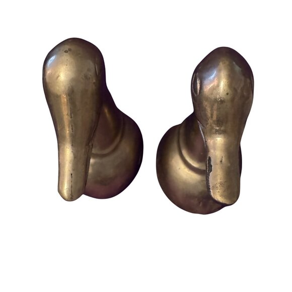 Vintage Leonard Brass Mallard Duck Head Bookends Tall MCM Figurines Korea Patina - Picture 9 of 9